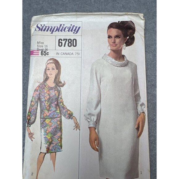 Simplicity 6780 Misses Dress Sewing Pattern Size 16 1966 Uncut - Picture 1 of 6